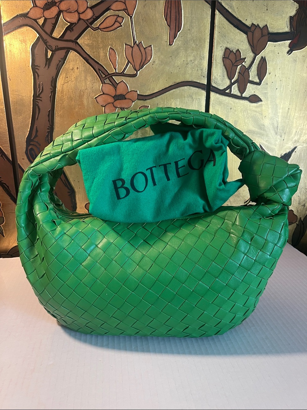 Bottega Veneta Green Intrecciato Knot Shoulder Bag